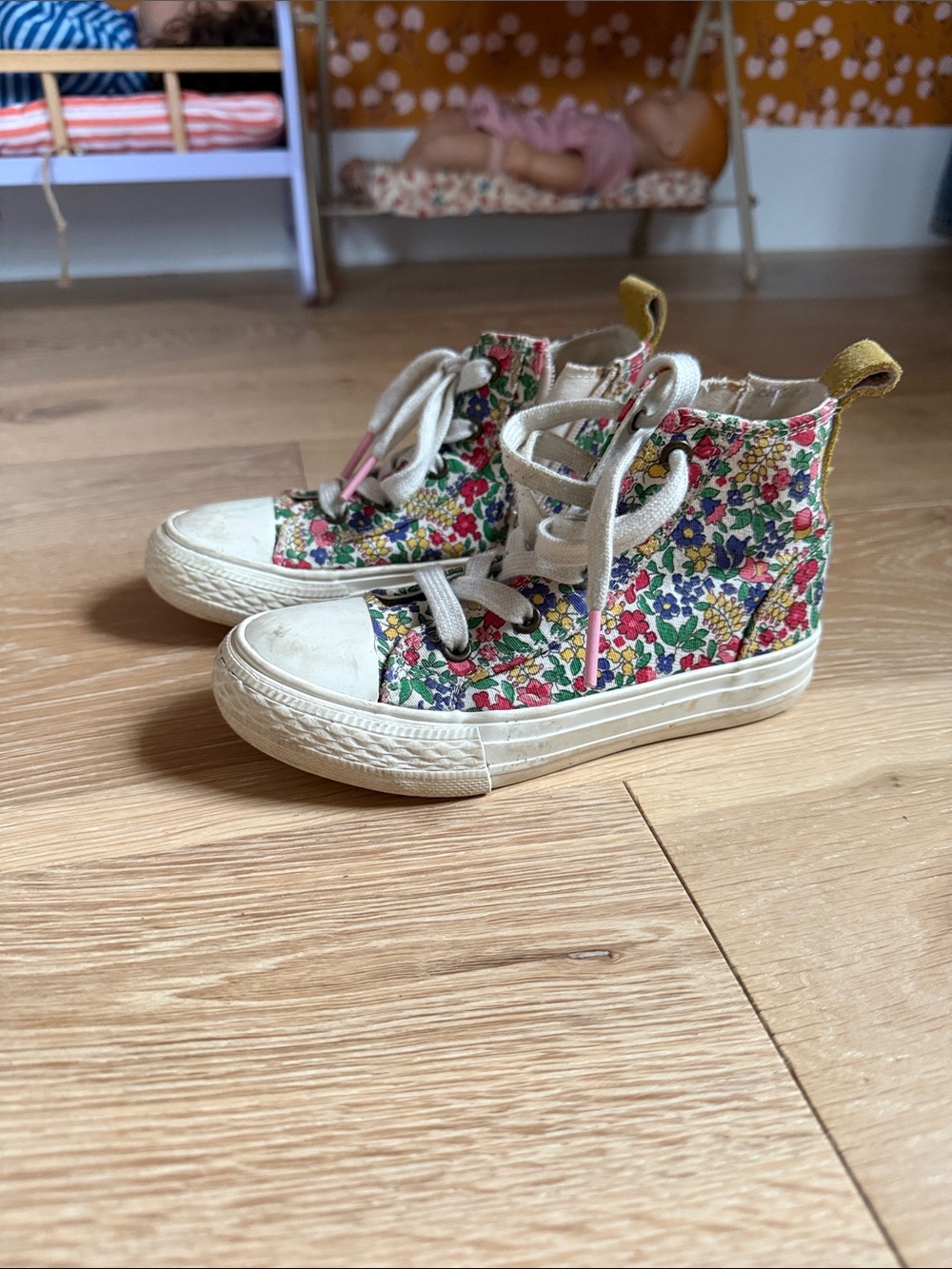 Boden Floral High-Top Sneakers in Cream, Pink, Green, Blue